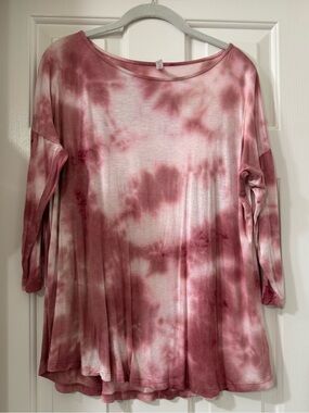 Piphany Mauvy Rose Tie-Dye 3/4 Sleeve Swing Tunic